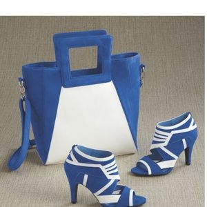 Blue And White handbag with Shoe To Match